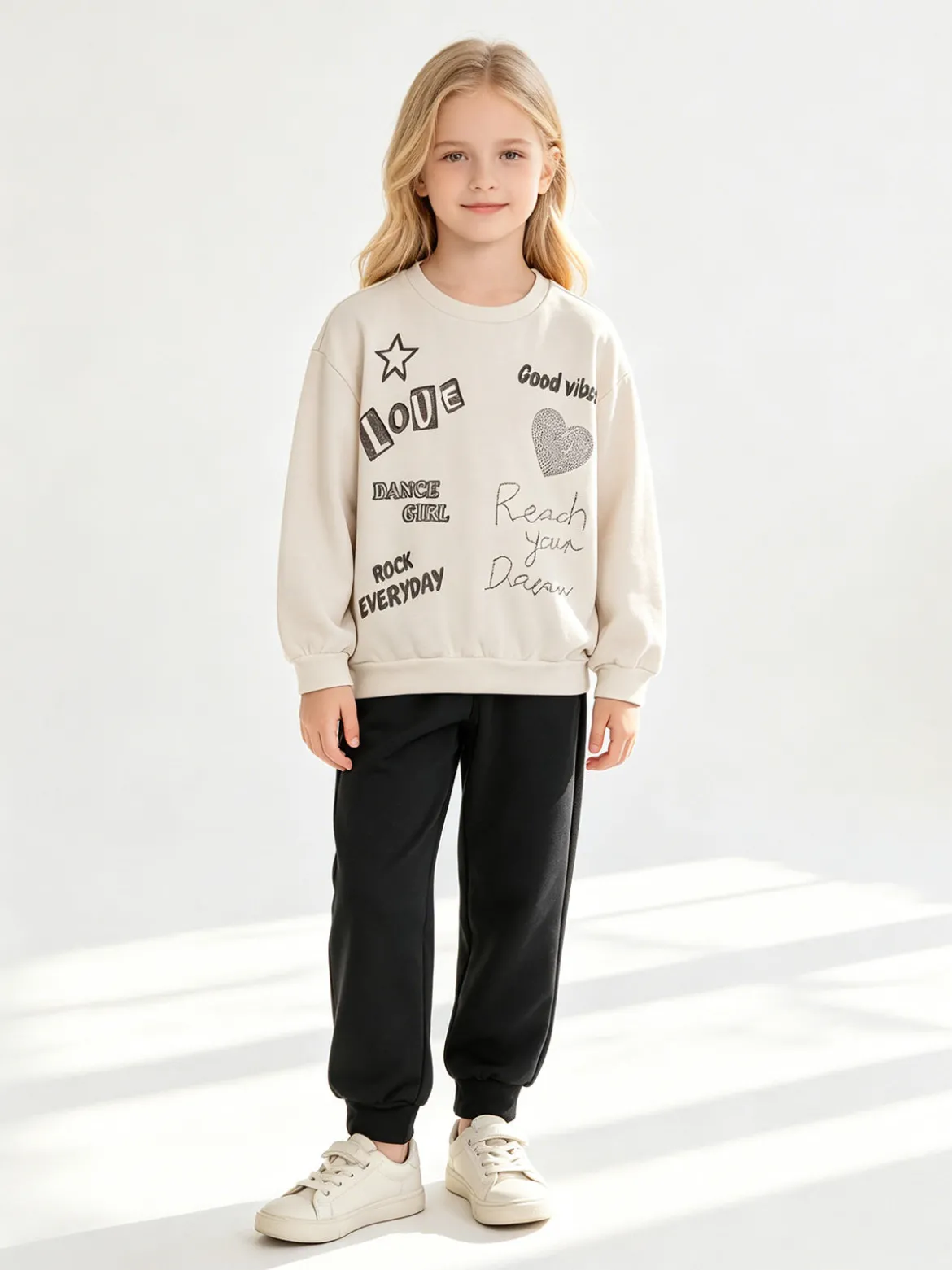 Yes! Do Kid'S Completo 2 pezzi da bambina con felpa e pantalone - panna
