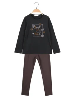 Yes! Do Kid'S Completo 2 pezzi da bambina con maglietta e leggings - nero