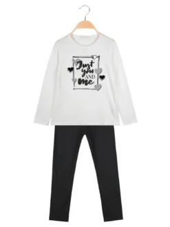 Yes! Do Kid'S Completo 2 pezzi da bambina con maglietta e leggings - bianco