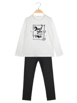 Yes! Do Kid'S Completo 2 pezzi da bambina con maglietta e leggings - bianco