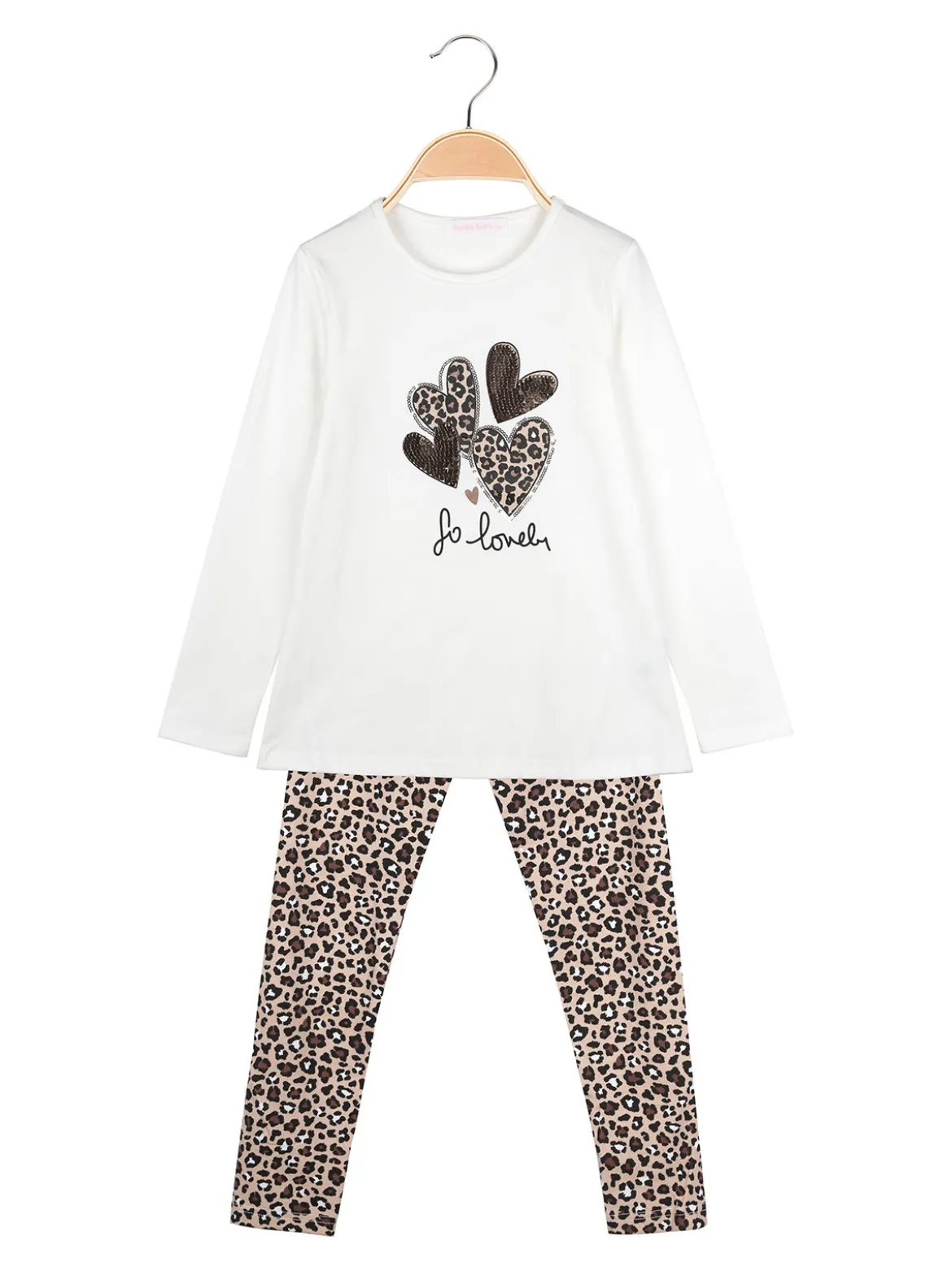 Yes! Do Kid'S Completo 2 pezzi da bambina con maglietta e leggings animalier - bianco
