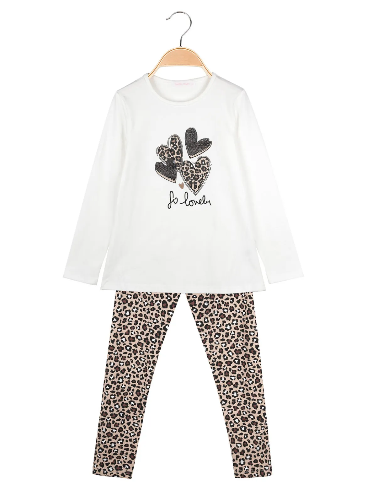 Yes! Do Kid'S Completo 2 pezzi da bambina con maglietta e leggings animalier - bianco