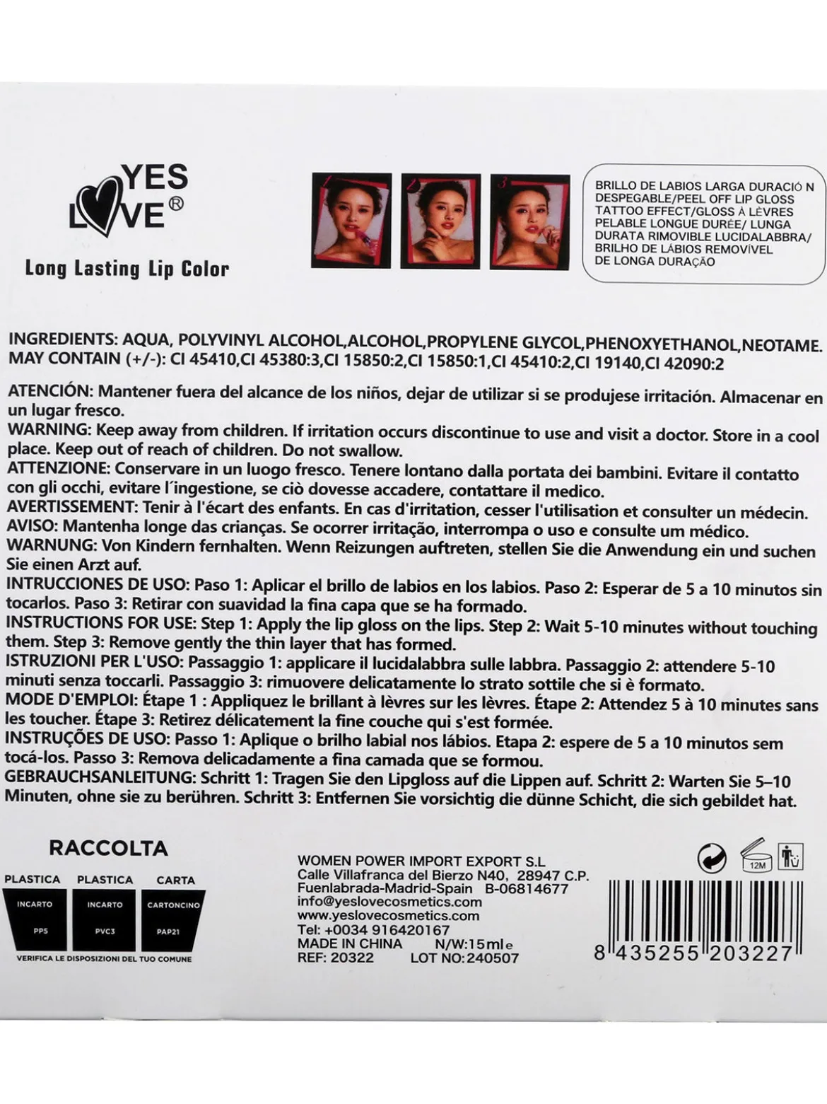 Yes Love Cosmetics Lucidalabbra a lunga durata