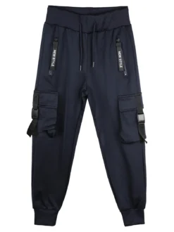 Yi Boy Pantaloni tuta da bambino con tasconi laterali e polsini - blu scuro