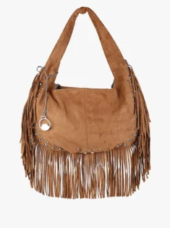 You Young Coveri Borsa a spalla da donna con frange e borchie - marrone