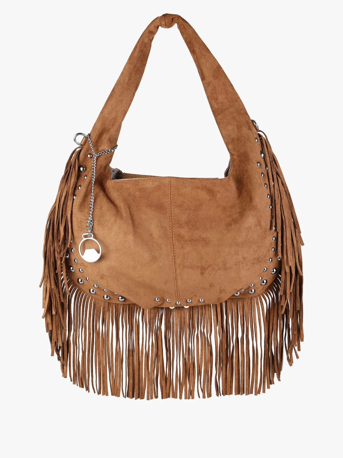 You Young Coveri Borsa a spalla da donna con frange e borchie - marrone