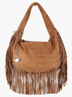 You Young Coveri Borsa a spalla da donna con frange e borchie - marrone