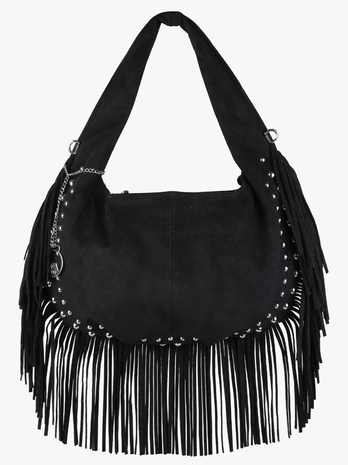You Young Coveri Borsa a spalla da donna con frange e borchie - nero
