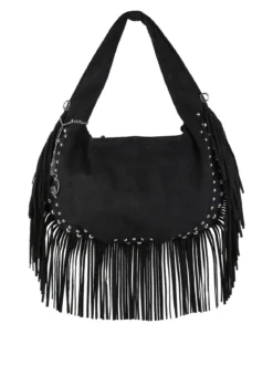 You Young Coveri Borsa a spalla da donna con frange e borchie - nero