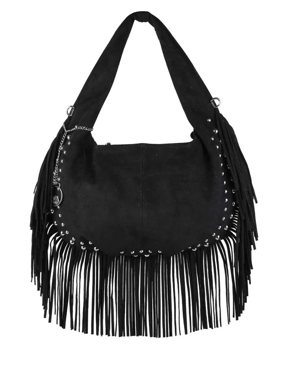 You Young Coveri Borsa a spalla da donna con frange e borchie - nero