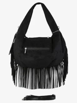 You Young Coveri Borsa a spalla da donna con frange e borchie - nero