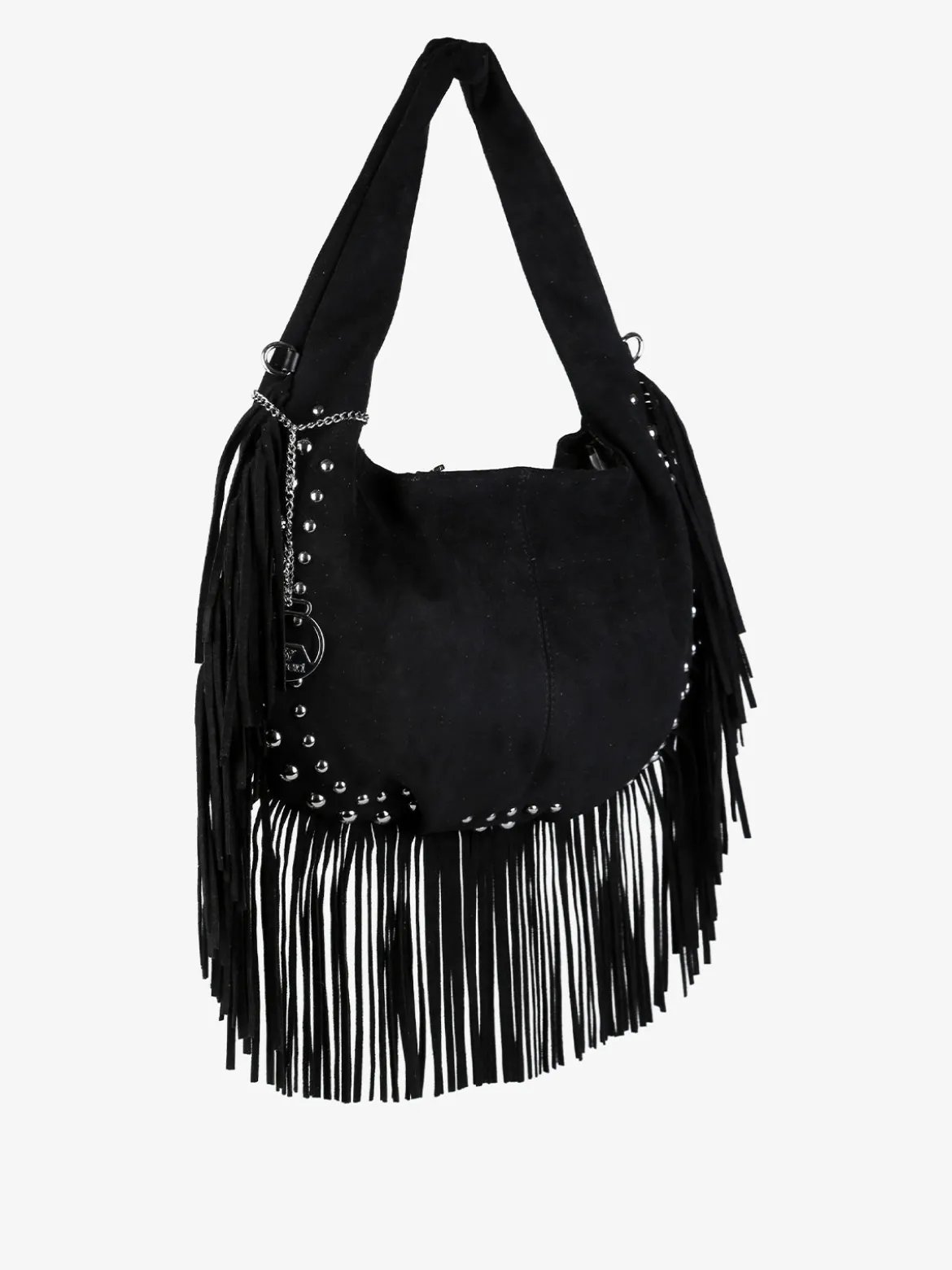 You Young Coveri Borsa a spalla da donna con frange e borchie - nero