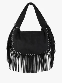 You Young Coveri Borsa a spalla da donna con frange e borchie - nero