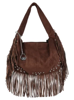 You Young Coveri Borsa a spalla da donna con frange e borchie - moro