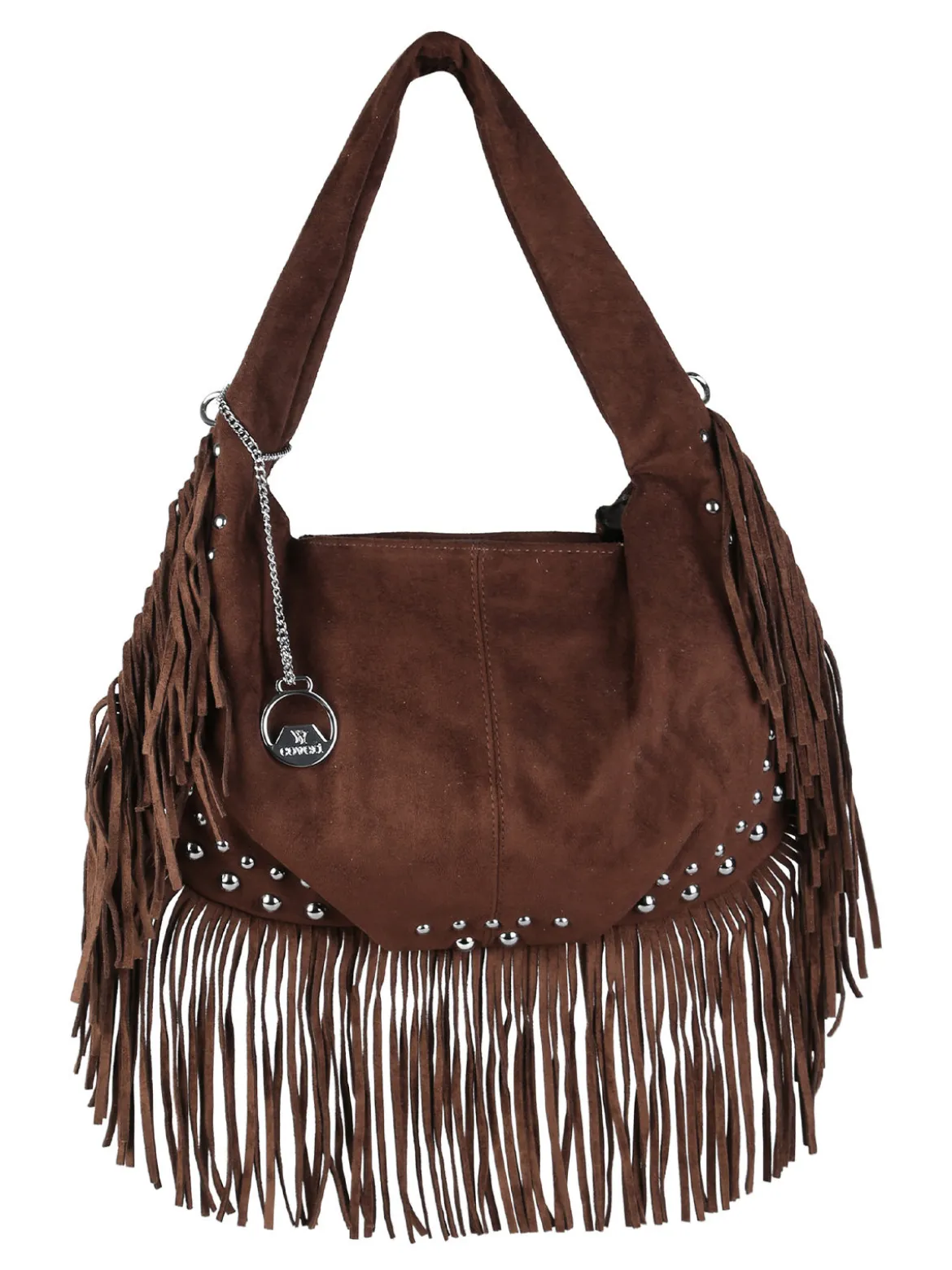 You Young Coveri Borsa a spalla da donna con frange e borchie - moro