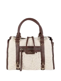 You Young Coveri Borsa bauletto da donna in maglia intrecciata con dettagli in ecopelle - beige