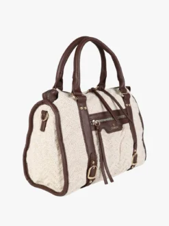 You Young Coveri Borsa bauletto da donna in maglia intrecciata con dettagli in ecopelle - beige