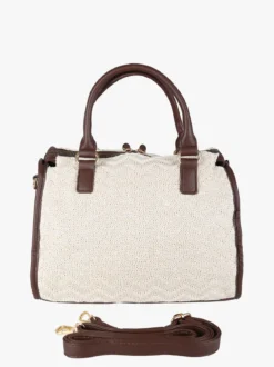 You Young Coveri Borsa bauletto da donna in maglia intrecciata con dettagli in ecopelle - beige