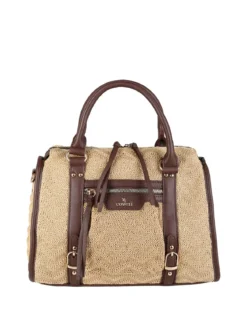 You Young Coveri Borsa bauletto da donna in maglia intrecciata con dettagli in ecopelle - khaki