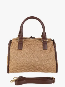 You Young Coveri Borsa bauletto da donna in maglia intrecciata con dettagli in ecopelle - marrone