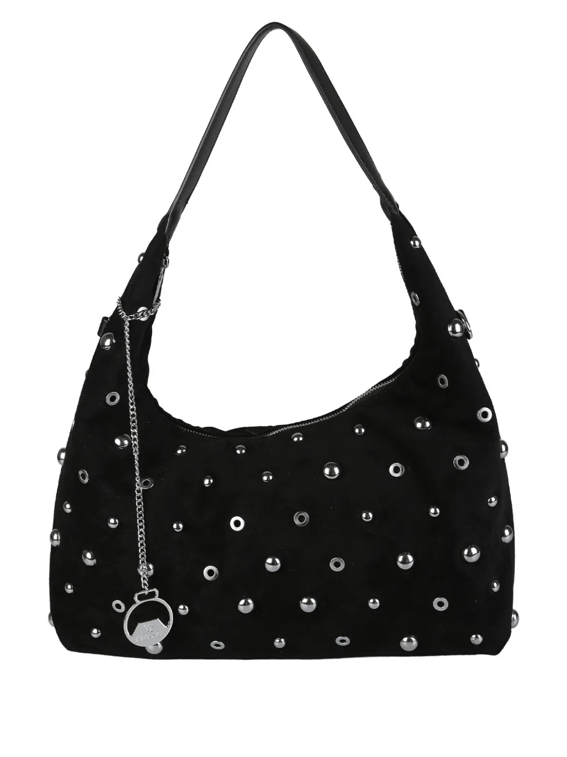 You Young Coveri Borsa hobo da donna in tessuto scamosciato con borchie - nero