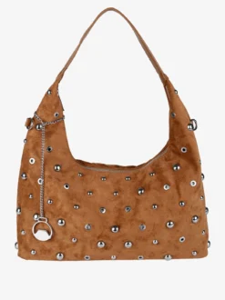You Young Coveri Borsa hobo da donna in tessuto scamosciato con borchie - khaki