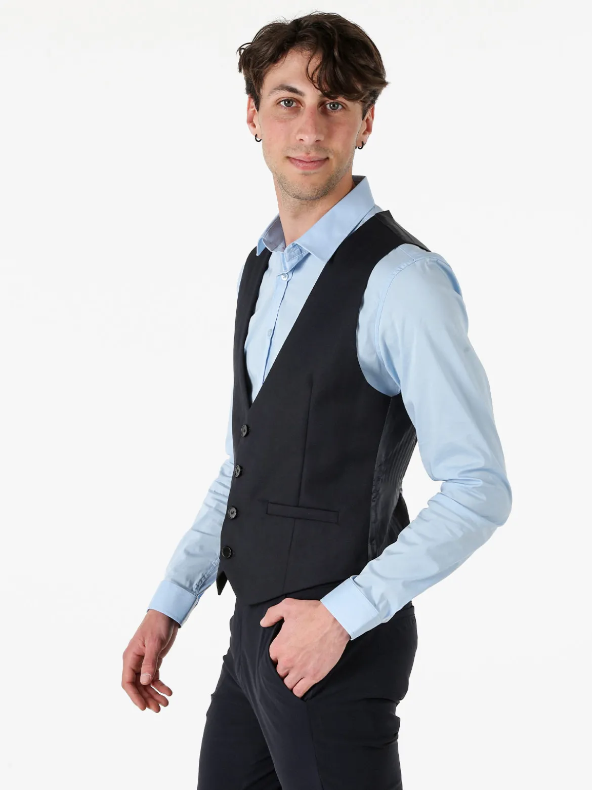 Y.T Jeans Gilet classico da uomo con bottoni - blu scuro